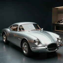 high quality photo of a futuristic art deco car from a 60s sci-fi movie cinematic lighting caravaggio