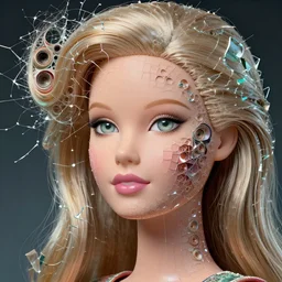 artificial intelligence face like barbi doll being built piece by piece, anmost done, fibonacci, voronoi fracturing, broken glass pieces, intricate, highly detailed, digital painting, artstation, concept art, smooth, sharp focus, illustration, unreal engine 5, 8 k, art by artgerm and greg rutkowski and alphonse mucha