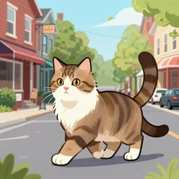 a maine coon in maine walking down main street, 4 k, digital illustration,