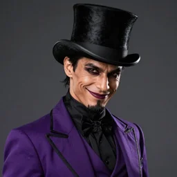 portrait, a slender man with tan skin, wearing purple and black ringmaster attire, nefarious smirk, black hair, black top hat, goatee, style by donato giancola, wayne reynolds, jeff easley dramatic light, high detail, cinematic lighting, artstation, dungeons and dragons