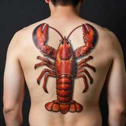 a man with a tattoo of a giant lobster on his back, a tattoo by richard mortensen, reddit contest winner, tattoo