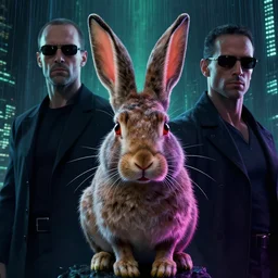 brute rabbit,painted by Vicente Segrelles and Dave McKean,trending on artstation, loud lighting first-person view,photoshop,blender 3d,the matrix ,Blade Runner 2049 ,gigapixel,
