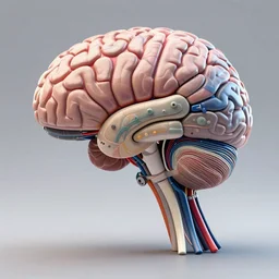 3 d model of anatomically correct human brain, wires, unreal engine, photorealistic, octane render, colorful, highly detailed