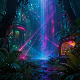 urbex by thomas kinkade, sci - fi junglepunk retro futuristic bladerunner 2 0 4 9 dieselpunk gem dramatic lighting myst matte painting vaporwave neon noir laser showers cosmic sea thermal imaging, archdaily, wallpaper, highly detailed, trending on artstation.
