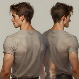 handsome man facing camera, and his identical twin from behind, highly detailed, digital painting, artstation, illustration by artgerm