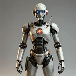 A portrait picture of a 1950 retro dystopia robot, unreal 5, DAZ, hyperrealistic, octane render, cosplay, RPG portrait, dynamic lighting