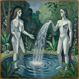 water, flowe, garden, surreal by dan mumford and umberto boccioni, oil on canvas