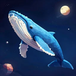 blue whale in space, low poly art, detailed, vibrant