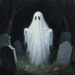 emshwiller ed painting of a strange ghost in a graveyard