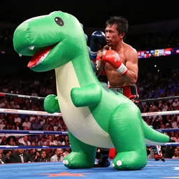 manny pacquiao boxing an inflatable dinosaur