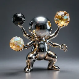 an extremely reflective polished raytraced quantum homunculus jube slant metallic hypersculpture made of obsidian chrome ferrofluid magnesium opal citrine porcelain jubbleflups