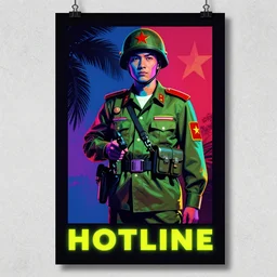 vietnam soldier, 1 9 9 0 s pop art, hotline miami art style, blacklight poster