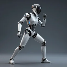 Futurist bionic fencer leaning towards the right