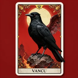 beautiful digital fantasy illustration of a black bird with a red background, vanitas, wiccan, tarot card, angel sitting on a rock, abyssal warmth, octane render, detail texture, unreal engine, poster art by victo ngai, 8 k, photographic quality, ultra hyper realistic quality