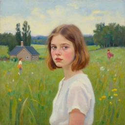 a beautiful scenic painting of a beautiful young girl that looks like imogen poots by artgerm and wlop and wes anderson and spike jonze