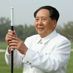 “close up chairman mao playing golf”