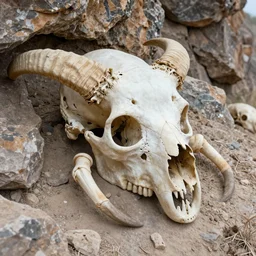 giant cyclops skull found in a rock mountain, detailed, realistic, fossil find exsploration photo, nice lighting,