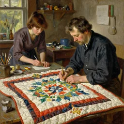 oil painting of quilter working on a beautiful quilt in their workshop, art by anders zorn, wonderful masterpiece by greg rutkowski, beautiful cinematic light, american romanticism by greg manchess, jessica rossier and norman rockwell