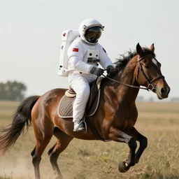 a horse riding on an astronaut