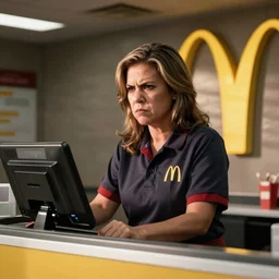 angry liz cheney working as mcdonald's drive - thru employee