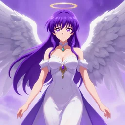 an angel, full upper-body, Pixiv style trending, Ross tran style, purple