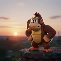 photo of a sunset inside the first level of donkey kong country ( 1 9 9 4 ), soft focus, long exposure