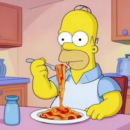 Homer Simpson eating pasta