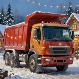 classic oil painting, a dump truck inside santa claus workshop, as a dnd character, winter, christmas lights, cottagecore, highly detailed, digital illustration, concept art, smooth, sharp focus, art by greg hildebrandt, and tim hildebrandt
