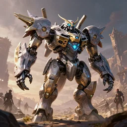 grimhorn fanghorn machine mecha animal beast robot of horizon forbidden west horizon zero dawn bioluminiscence global illumination ray tracing hdr fanart arstation by sung choi and eric pfeiffer and gabriel garza and casper konefal