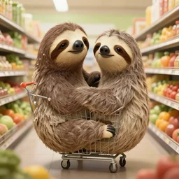 a fantasy artwork of a sloth shopping for groceries