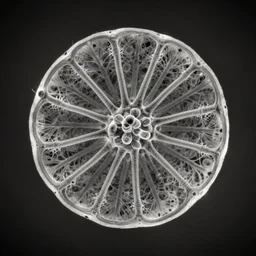eupodiscus radiatus. view of a single valve of a centric diatom through an electron microscope