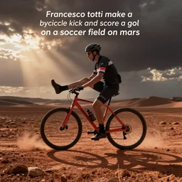 “Francesco totti make a bycicle kick and score a gol on a soccer field on mars”