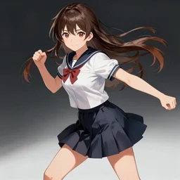 “ anime cute and beautiful full body female, beautiful girl fighting in school uniform, highly intricate detailed, light and shadow effects, intricate, highly detailed, digital painting, art station, concept art, smooth, sharp focus, illustration, advanced digital anime art ”