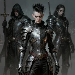 portrait of a skinny goth punk giger wearing armor by simon bisley, john blance, frank frazetta, fantasy, thief warrior