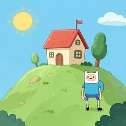 hill with house, adventure time cartoon, adventure time style, adventure time by adam muto