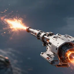 a futuristic spaceship firing it's laser cannon, detailed, photorealistic, 4k