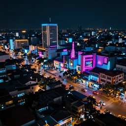 Cyberpunk Shipping Port, futuristic Phnom-Penh Cambodia, neon lighting