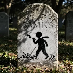 Banksy stencil art on a gravestone