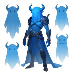 a fantasy Bright blue ghost demon character design sheet, trending on artstation