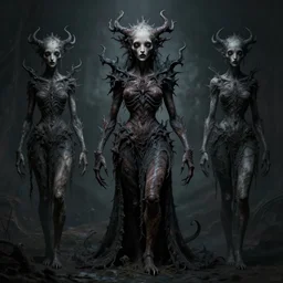 Haunting, strange, beautiful, macabre, macabre creature, full body symmetrical, by Nekro ArstSation, Brom Art and Martin Emond