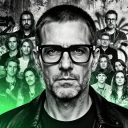 highly detailed portrait of beautiful christian slater, stubble, old, as mr robot, thick square glasses, by atey ghailan, by greg rutkowski, by greg tocchini, by james gilleard, by joe fenton, by kaethe butcher, gradient green, black and white color scheme, grunge aesthetic!!! ( ( graffiti tag wall background ) )