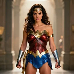 Hayley Atwell as Wonder Woman. Movie still frame. 4K UHD , symmetrical ,