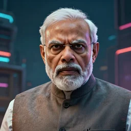 portrait of angry Narendra Modi, dystopian, dirty, cyberpunk, volumetric lighting, cgsociety