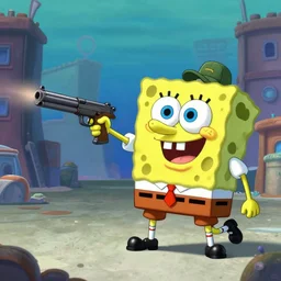 spongebob squarepants as a navy seal, in a gun fight in an unknown third world city, wide shot, created in unreal engine 5, 3 d, hyperrealistic, rendered in octane, by yuumei, bayard wu, wlop, tim white, ross tran, 4 k