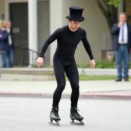 mark wahlberg skating outside in a speedo with a tophat
