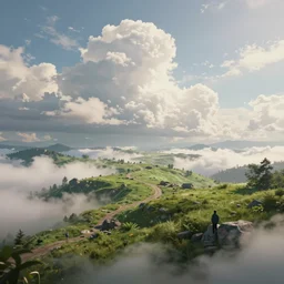 a unreal engine scene, concept art, hyperrealistic, trending on artstation, high quality, highly detailed, breathtaking landscape, path traced, clouds, soft lighting, soft colors, digital art, serene landscape, 8 k hdr, octane render, unreal engine 5 - w 1 0 2 4 - n 6 - i - s 1 5 0 hdr fanart arstation by ian pesty and alena aenami artworks in 4 k