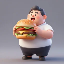 a fatman eating a giant burger, 3D Digital art