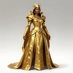 black female queen, gold, ultra detailed fantasy, dndbeyond, bright, colourful, realistic, dnd character portrait, full body, pathfinder, pinterest, art by ralph horsley, dnd, rpg, lotr game design fanart by concept art, behance hd, artstation, deviantart, hdr render in unreal engine 5