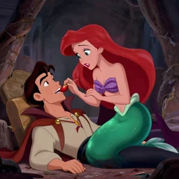 Ariel from the little mermaid as a vampire, feeding on prince Eric's , Disney cartoon, gritty, extremely detailed, artstation