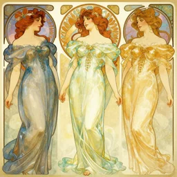 dreamlike amidens in gowns smooth sharp focus illustration by rossdraws, alphonse mucha frank fanzzeta